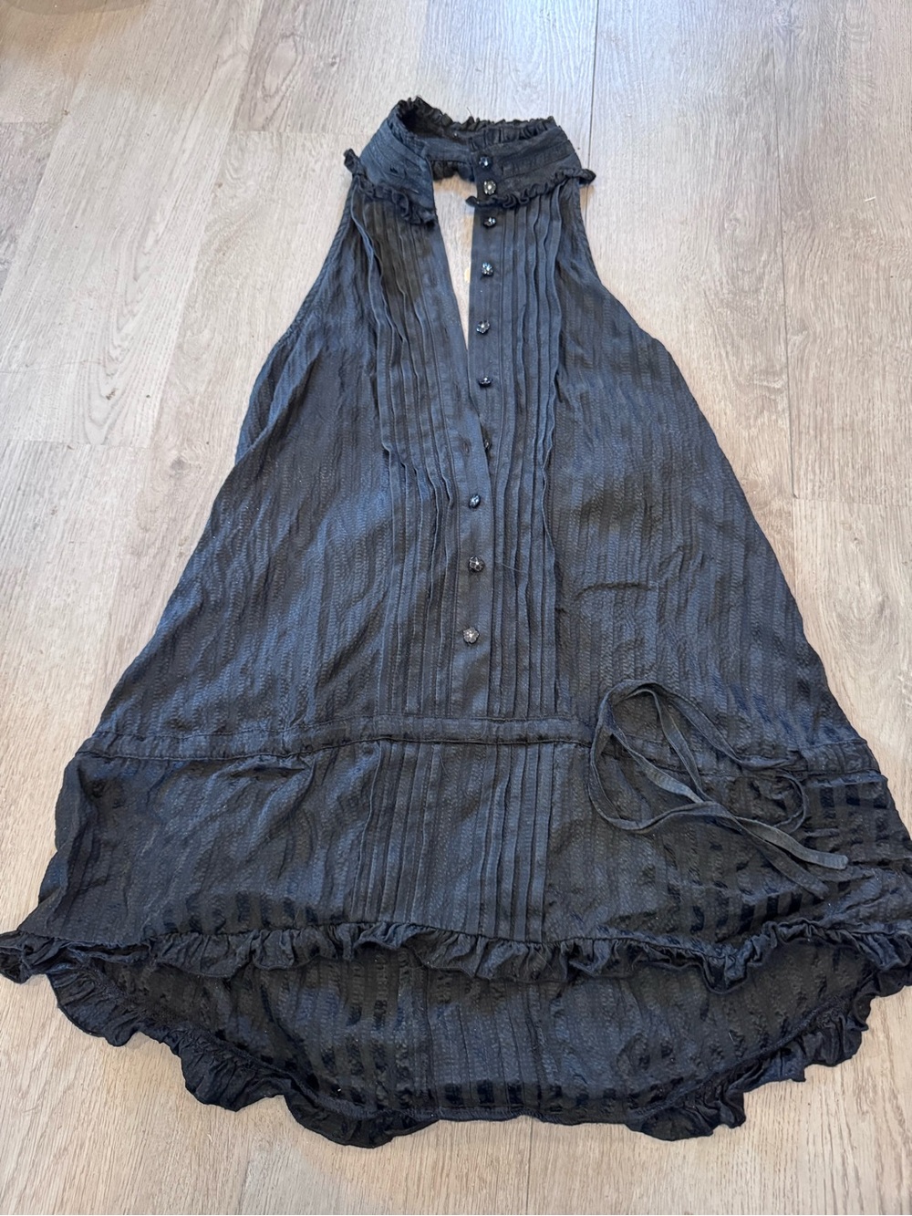 Bebe High Neck 100% Silk Halter Top Black Ruffles Victorian Goth Romantic Sz Sm
